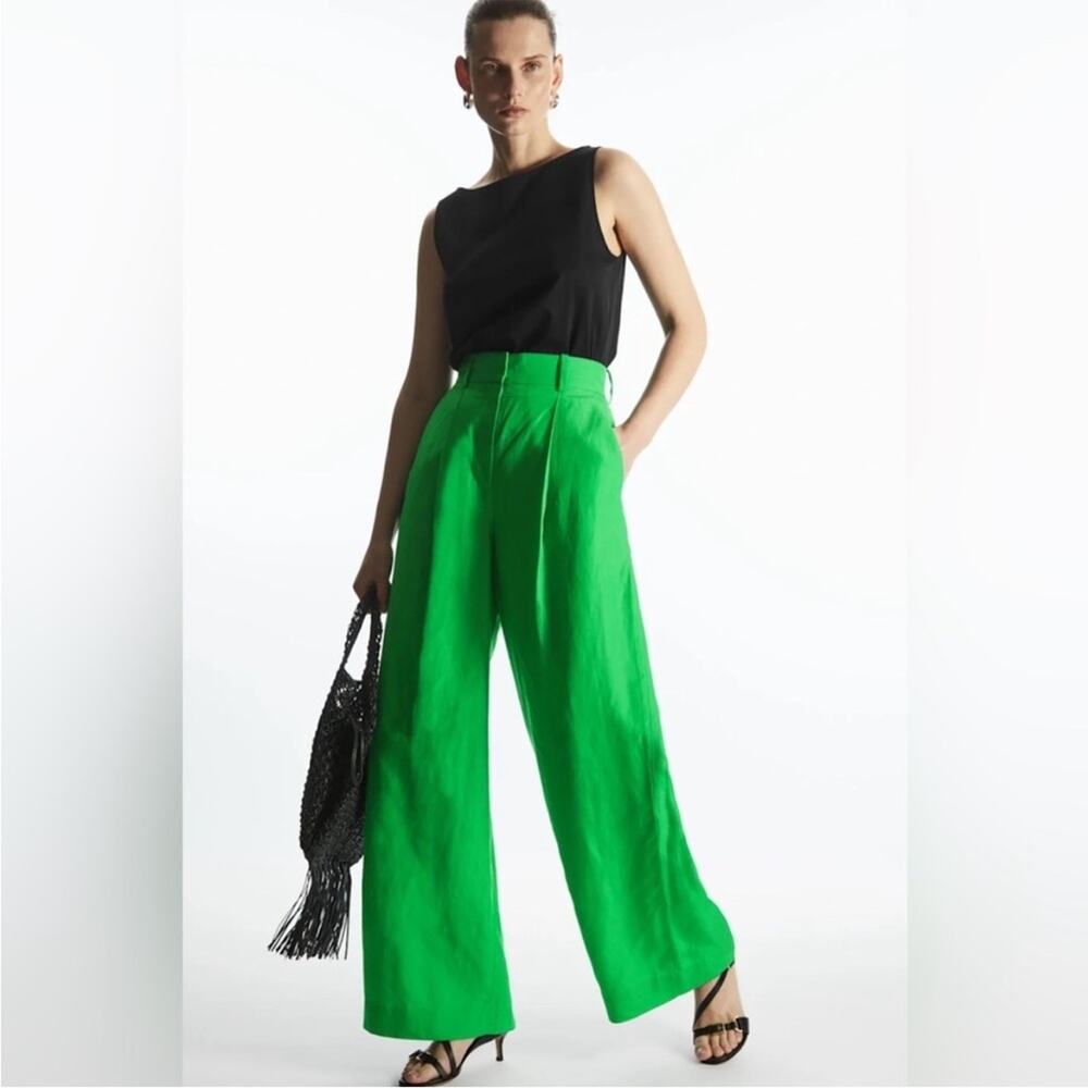 NWT COS wide leg linen blend trousers green sz‎ 2